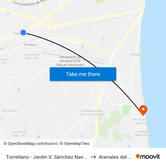 Torrellano - Jardin V. Sánchez Navarro to Arenales del Sol map