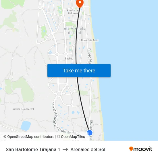 San Bartolomé Tirajana 1 to Arenales del Sol map