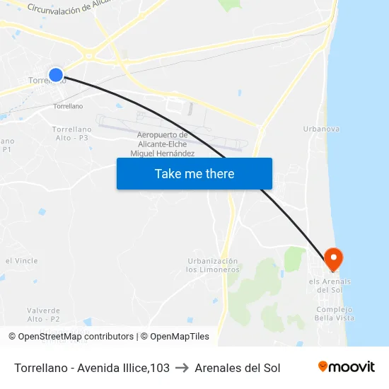 Torrellano - Avenida Illice,103 to Arenales del Sol map