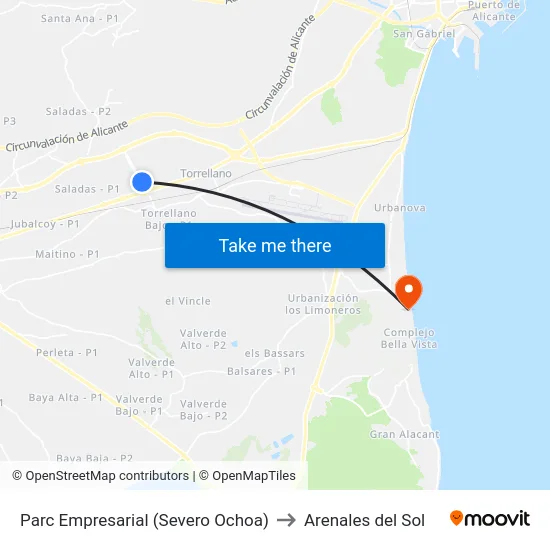 Parc Empresarial (Severo Ochoa) to Arenales del Sol map