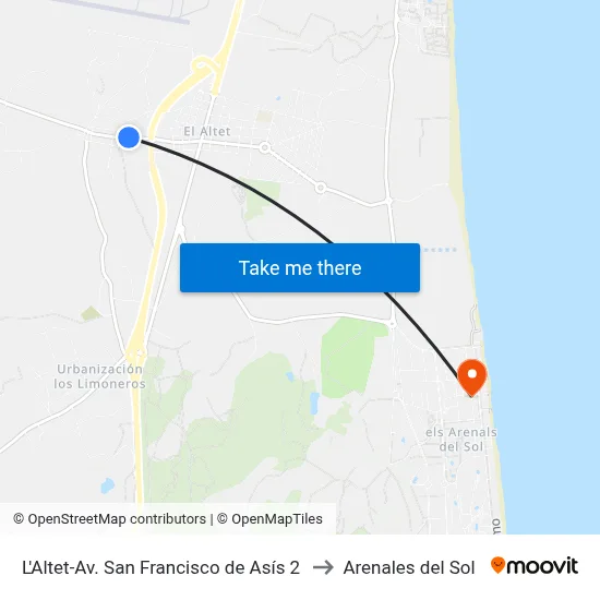 L'Altet-Av. San Francisco de Asís 2 to Arenales del Sol map