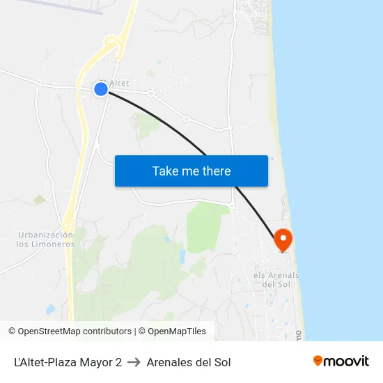 L'Altet-Plaza Mayor 2 to Arenales del Sol map