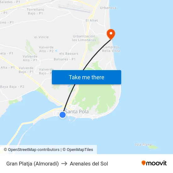 Gran Platja (Almoradí) to Arenales del Sol map
