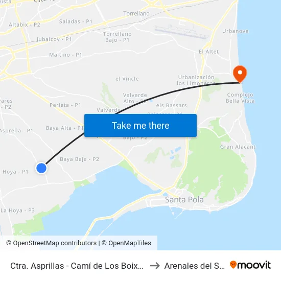 Ctra. Asprillas - Camí de Los Boixos to Arenales del Sol map