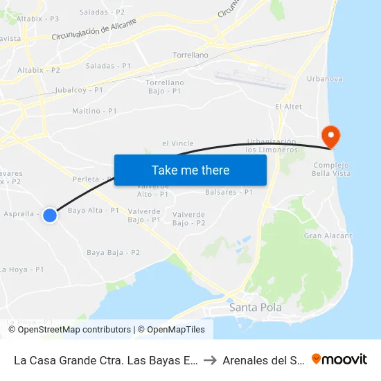 La Casa Grande Ctra. Las Bayas Elx to Arenales del Sol map
