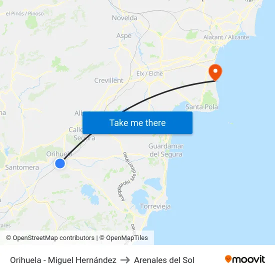 Orihuela - Miguel Hernández to Arenales del Sol map