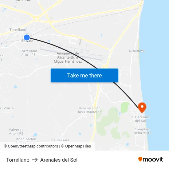 Torrellano to Arenales del Sol map