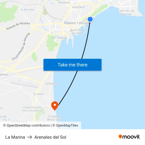 La Marina to Arenales del Sol map