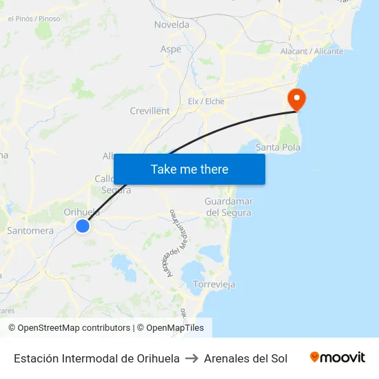 Estación Intermodal de Orihuela to Arenales del Sol map