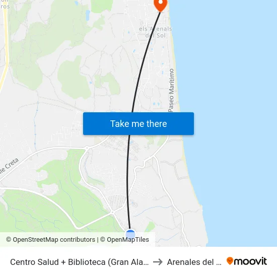 Centro Salud + Biblioteca (Gran Alacant) to Arenales del Sol map