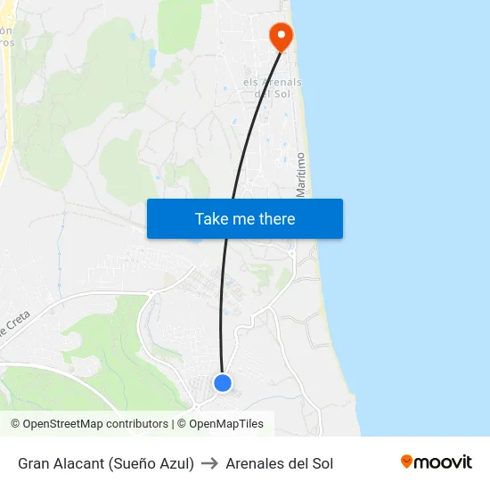 Gran Alacant  (Sueño Azul) to Arenales del Sol map