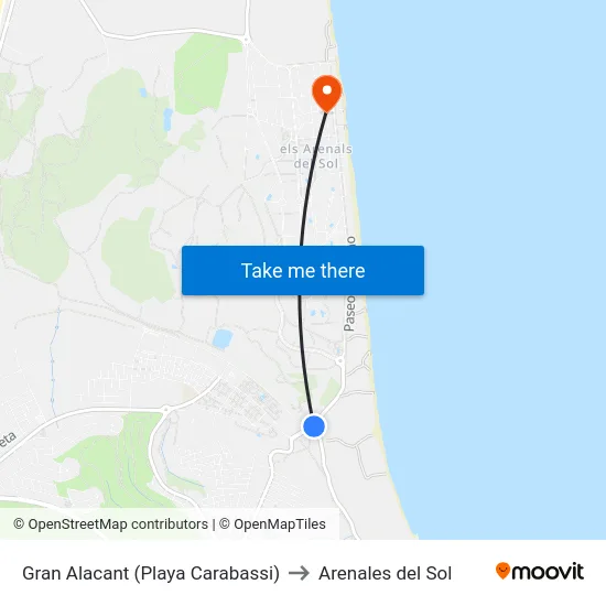Gran Alacant (Playa Carabassi) to Arenales del Sol map