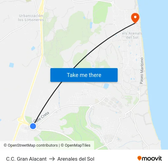 C.C. Gran Alacant to Arenales del Sol map