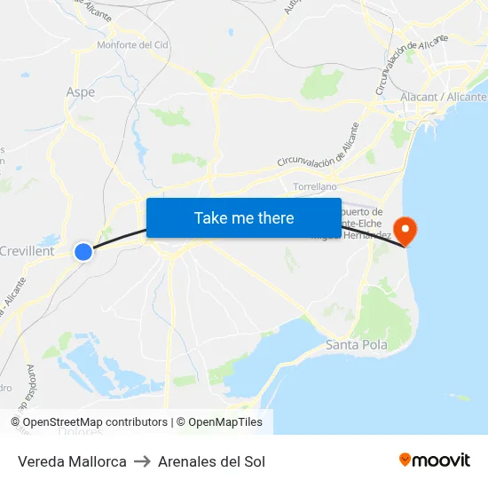 Vereda Mallorca to Arenales del Sol map