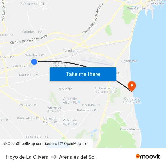 Hoyo de La Olivera to Arenales del Sol map