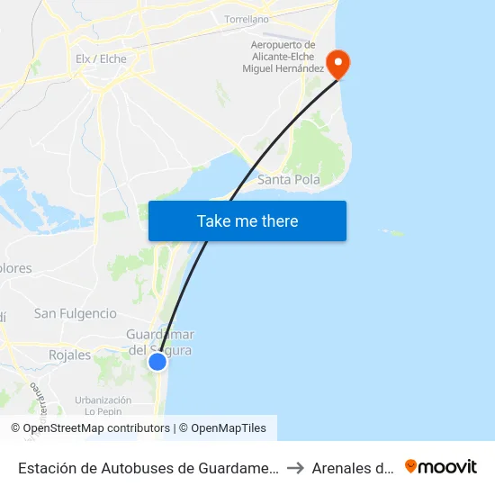 Estación de Autobuses de Guardamer Del Segura to Arenales del Sol map