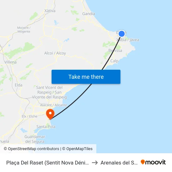 Plaça Del Raset (Sentit Nova Dénia) to Arenales del Sol map