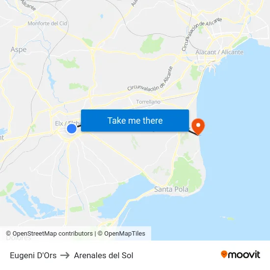 Eugeni D'Ors to Arenales del Sol map