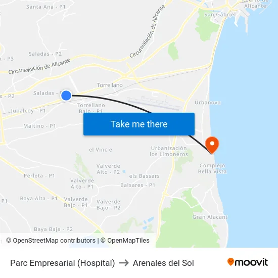 Parc Empresarial (Hospital) to Arenales del Sol map