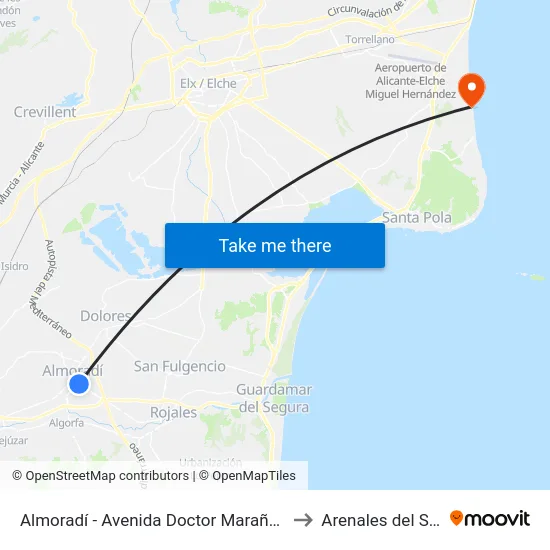 Almoradí - Avenida Doctor Marañón to Arenales del Sol map