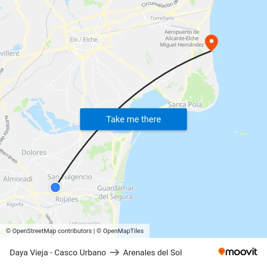 Daya Vieja - Casco Urbano to Arenales del Sol map