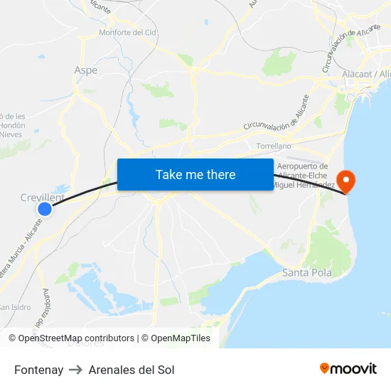 Fontenay to Arenales del Sol map