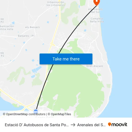 Estació D' Autobusos de Santa Pola to Arenales del Sol map