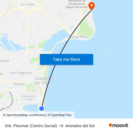 Urb. Pinomar (Centro Social) to Arenales del Sol map