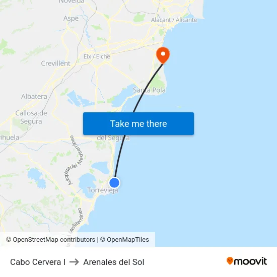 Cabo Cervera I to Arenales del Sol map