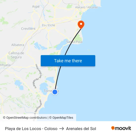 Playa de Los Locos - Coloso to Arenales del Sol map