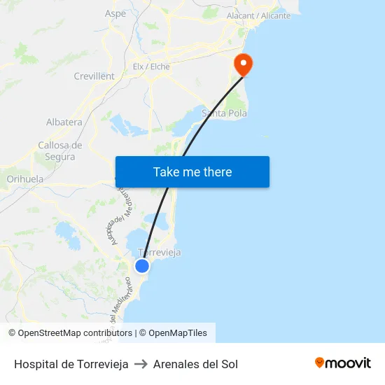Hospital de Torrevieja to Arenales del Sol map
