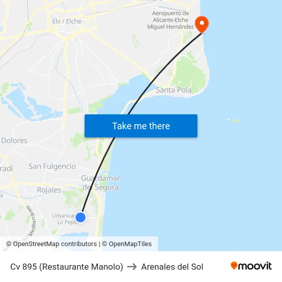 Cv 895 (Restaurante Manolo) to Arenales del Sol map