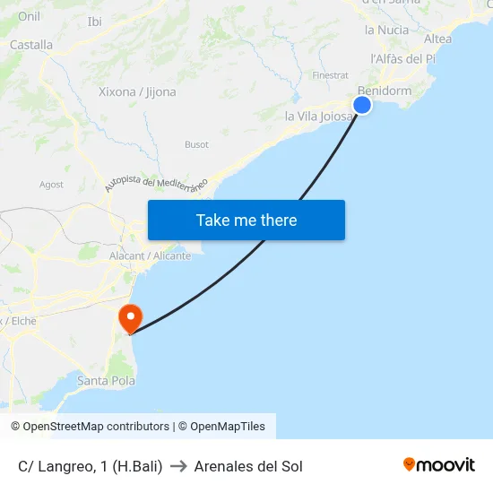 C/ Langreo, 1 (H.Bali) to Arenales del Sol map
