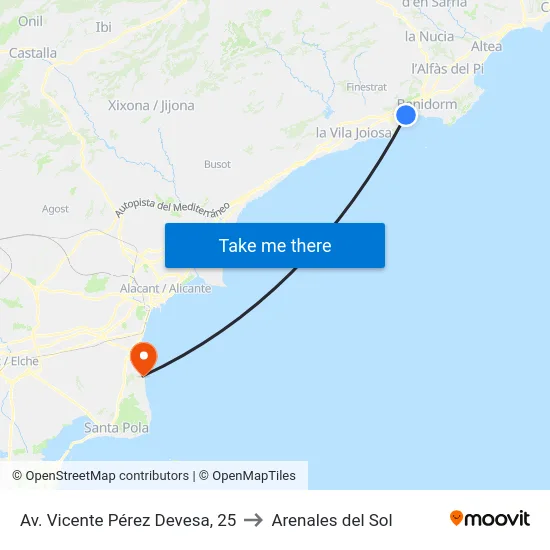 Av. Vicente Pérez Devesa, 25 to Arenales del Sol map
