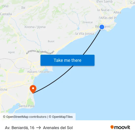 Av. Beniardá, 16 to Arenales del Sol map