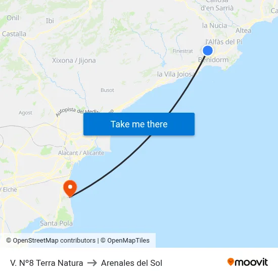 V. Nº8 Terra Natura to Arenales del Sol map