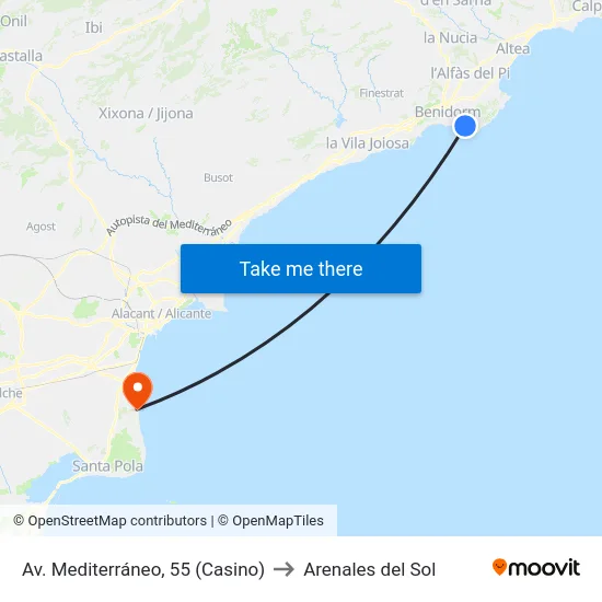 Av. Mediterráneo, 55 (Casino) to Arenales del Sol map