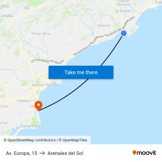 Av. Europa, 15 to Arenales del Sol map