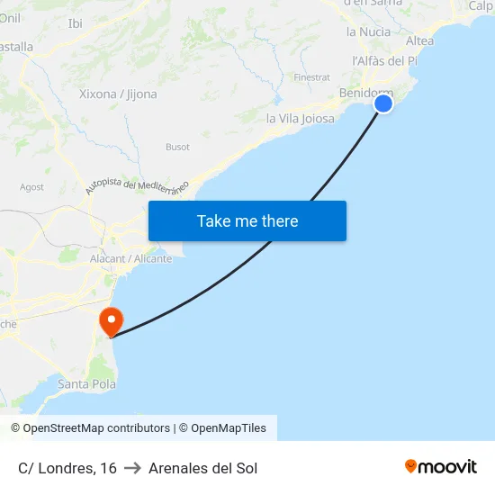 C/ Londres, 16 to Arenales del Sol map