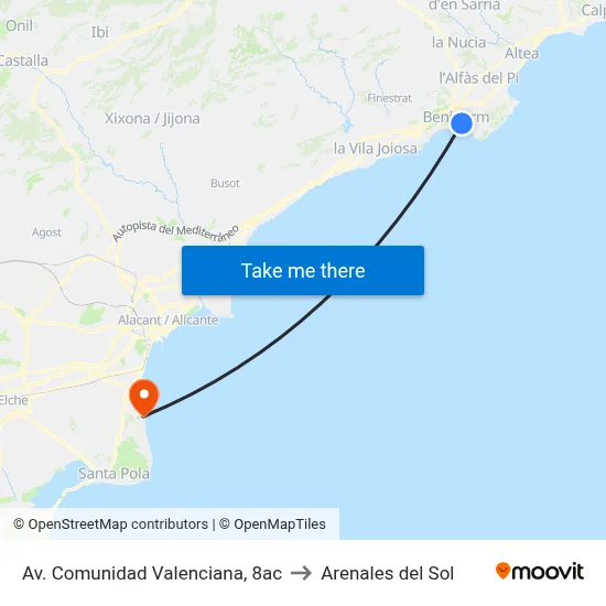 Av. Comunidad Valenciana, 8ac to Arenales del Sol map