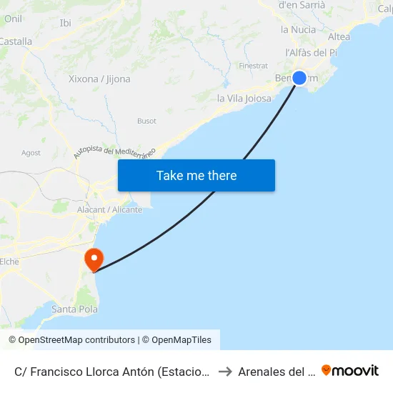 C/ Francisco Llorca Antón (Estacion Bus) to Arenales del Sol map