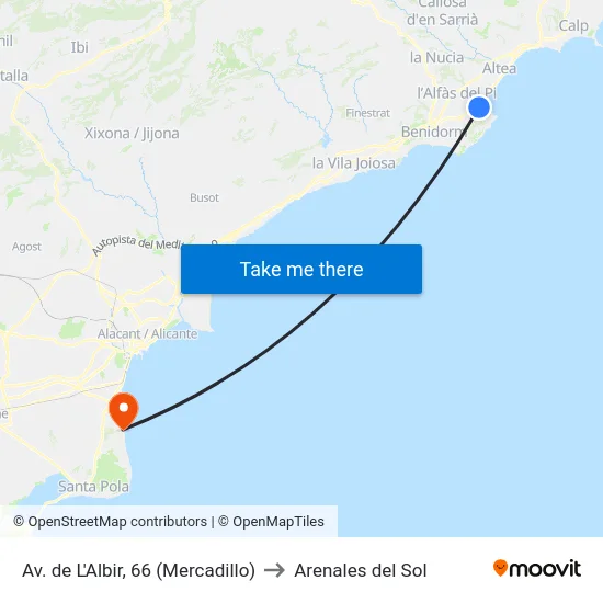 Av. de L'Albir, 66 (Mercadillo) to Arenales del Sol map