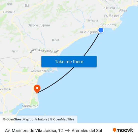 Av. Mariners de Vila Joiosa, 12 to Arenales del Sol map