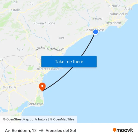 Av. Benidorm, 13 to Arenales del Sol map