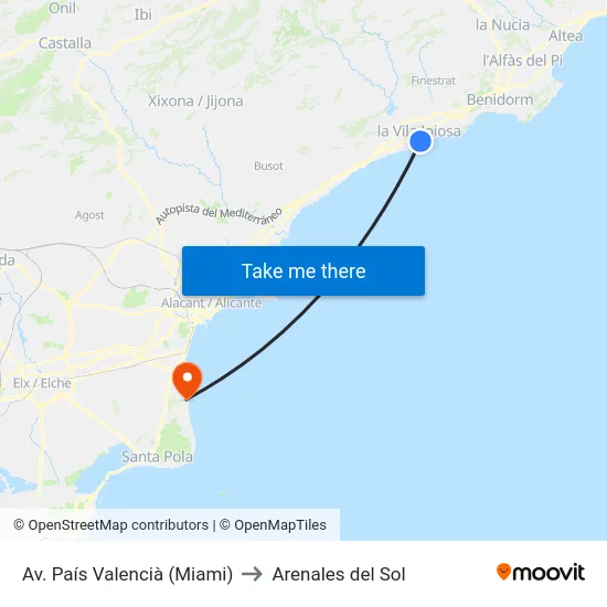 Av. País Valencià (Miami) to Arenales del Sol map