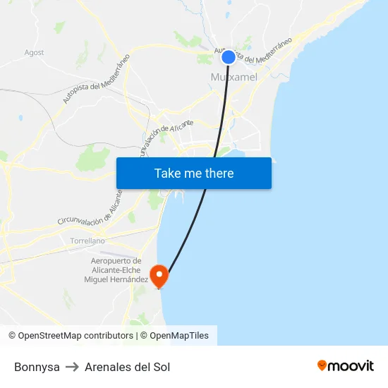 Bonnysa to Arenales del Sol map
