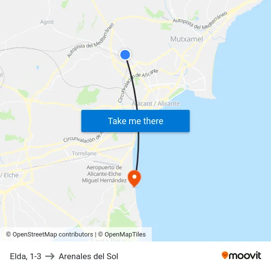 Elda, 1-3 to Arenales del Sol map