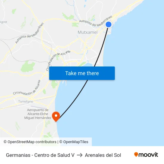 Germanias - Centro de Salud V to Arenales del Sol map