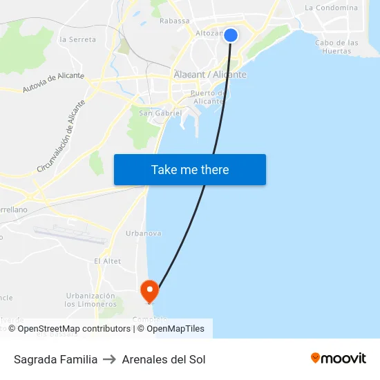 Sagrada Familia to Arenales del Sol map
