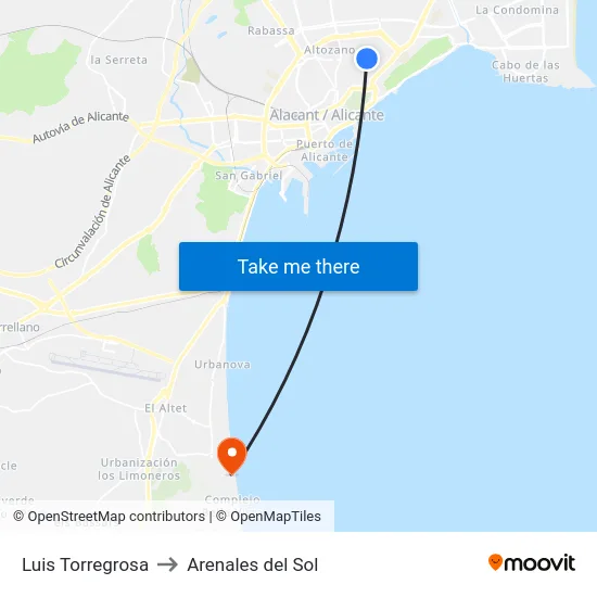 Luis Torregrosa to Arenales del Sol map